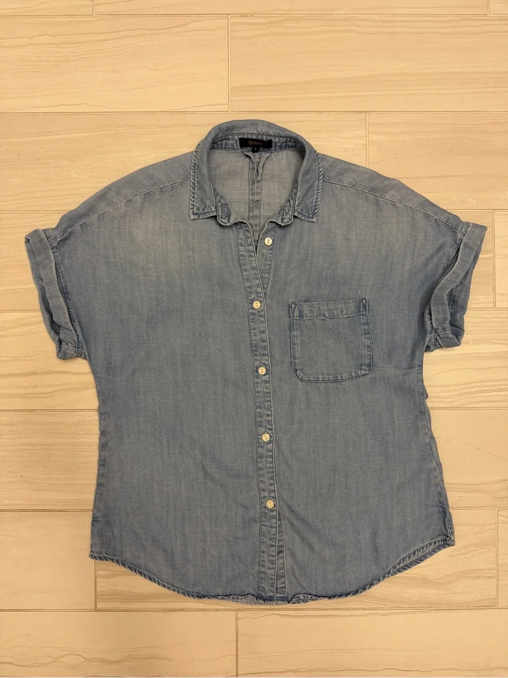 Quince Light Blue Chambray Tencel Lyocell Short Sleeve Camp Shirt - Picture 3 of 6